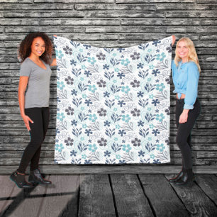 Couverture Polaire Motif floral en bleu et turquoise