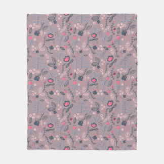 Couverture Polaire Motif floral gribouillé Mauve Poussiéreux et Rose