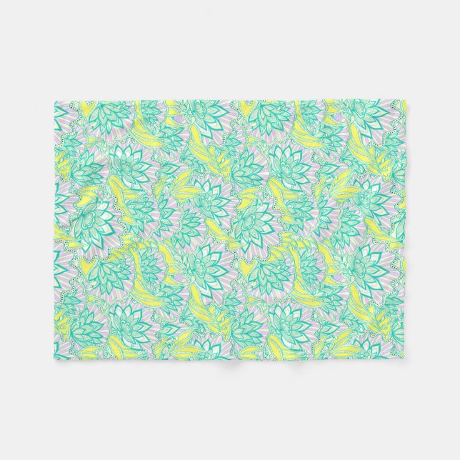 Couverture Polaire Motif floral jaune vert mou (Devant (Horizontal))