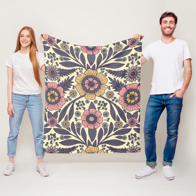 Couverture Polaire Motif Floral rose et bleu sans joint (En situation)