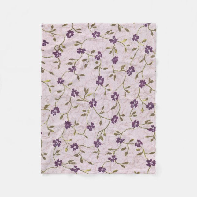 Couverture Polaire Motif floral vert pourpre rose vintage (Devant)