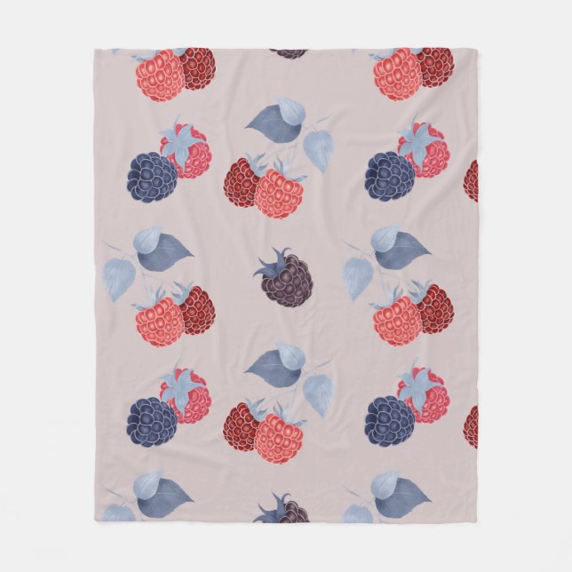 Couverture Polaire Motif fraise avec framboises et blackberri (Devant)