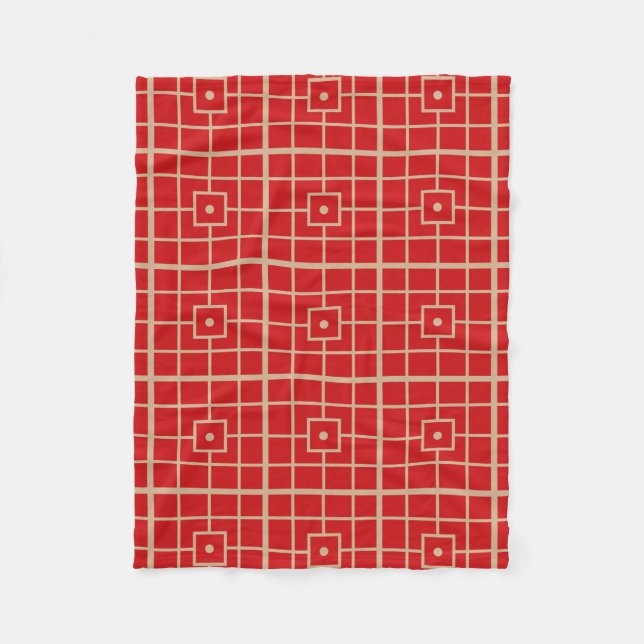 Couverture Polaire Motif géométrique chinois traditionnel rouge et or (Devant)