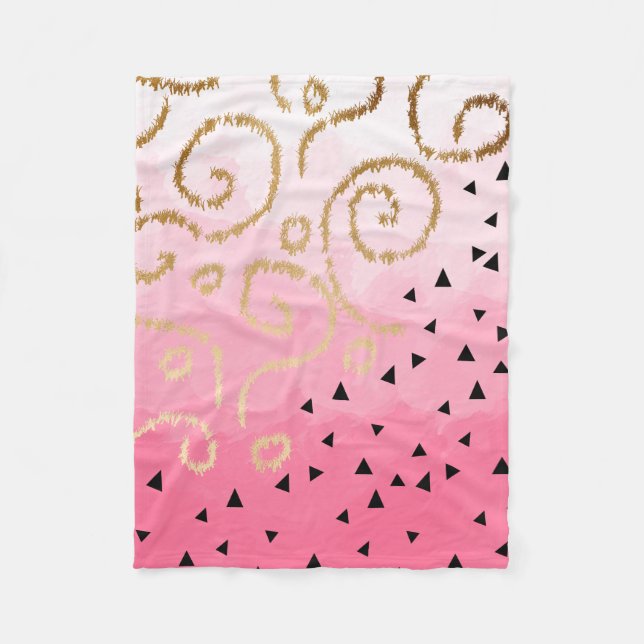 Couverture Polaire motif géométrique faux or rose rose (Devant)