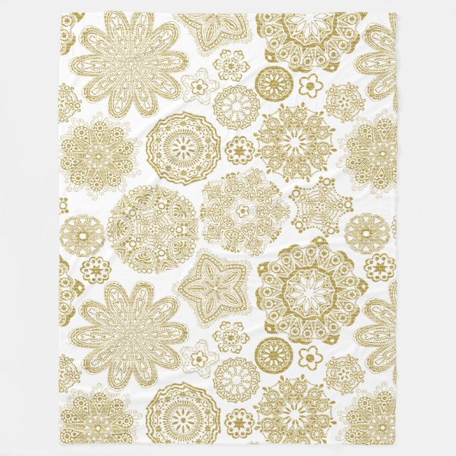 Couverture Polaire Motif Géométrique Or Et Blanc (Devant)