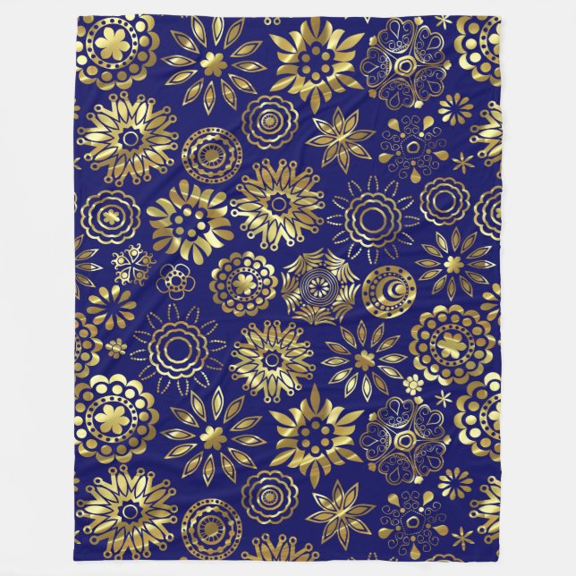 Couverture Polaire Motif Géométrique Or Et Bleu (Devant)