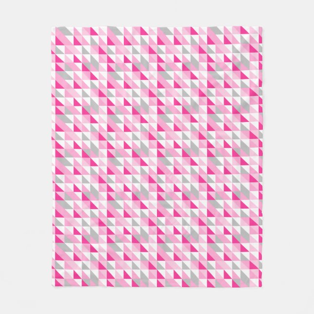 Couverture Polaire Motif gris blanc rose géométrique de triangles (Devant)