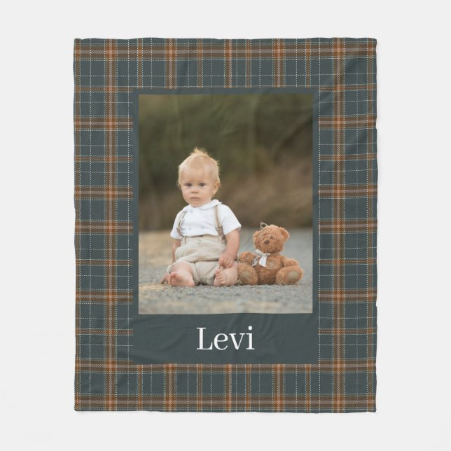 Couverture Polaire Motif gris Nom du garçon Photo personnalisée Enfan (Devant)