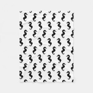 Couverture Polaire Motif hippocampe noir et blanc