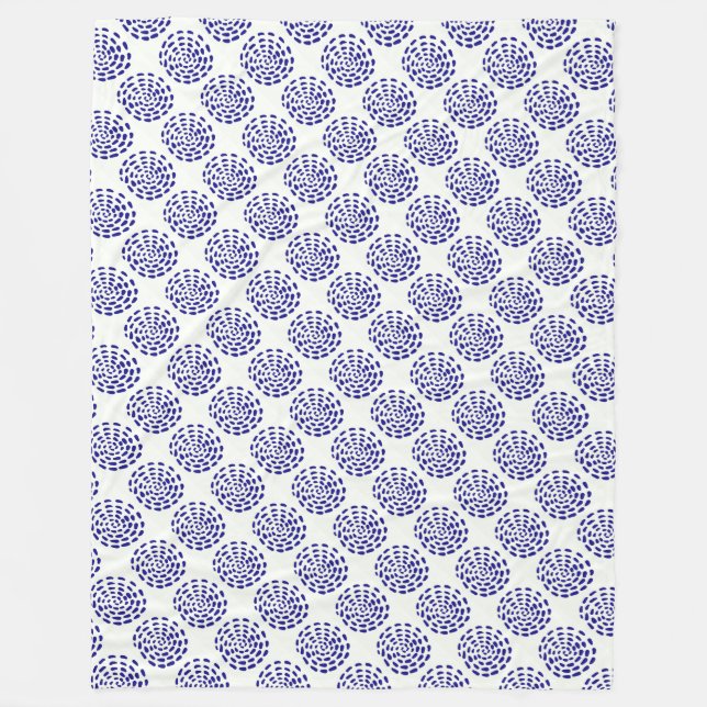 Couverture Polaire Motif indigo bleu foncé rayé sur blanc (Devant)