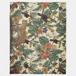 Couverture Polaire Motif Jungle avec Léopard, Toucan