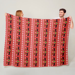 Couverture Polaire Motif laid de Noël d'andouillers noirs de Labrador