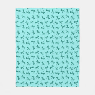 Couverture Polaire Motif libellule japonaise, turquoise et aqua