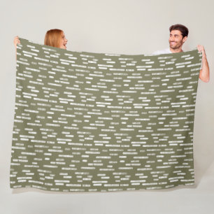 Couverture Polaire Motif Lignes arrondies   Blanc sur vert olive