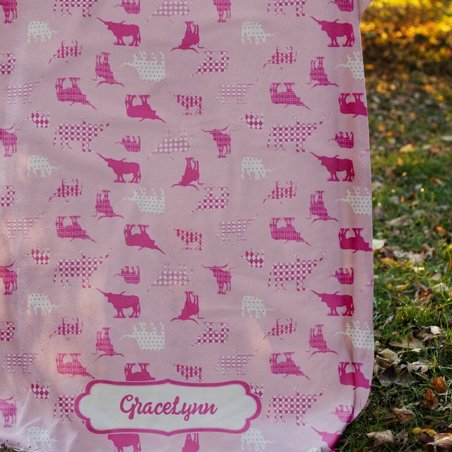 Couverture Polaire Motif Longhorns à motifs roses (Créateur téléchargé)