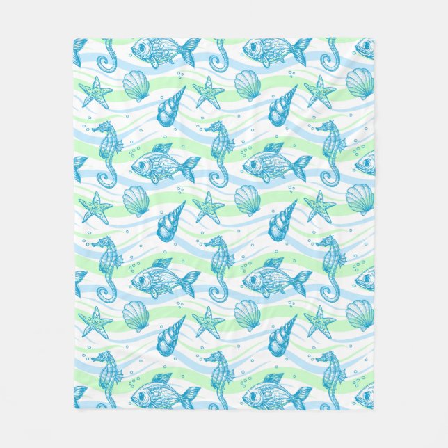 Couverture Polaire Motif marin de croquis (Devant)