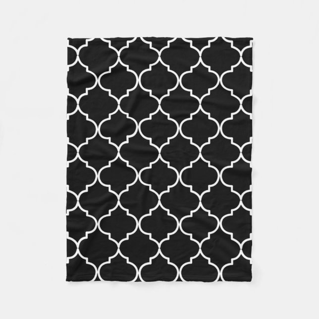 Couverture Polaire Motif marocain méditerranéen noir et blanc (Devant)