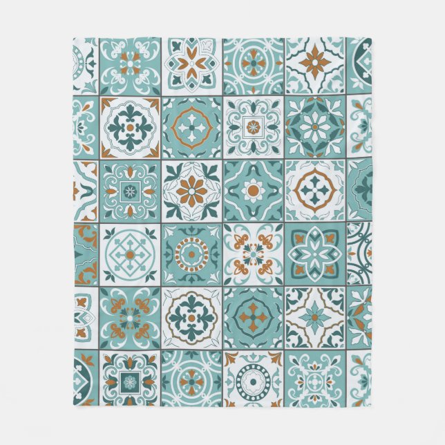 Couverture Polaire Motif méditerranéen continu de tuiles marocaines (Devant)