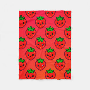 Couverture Polaire Motif mignon aux fraises avec visages souriants su