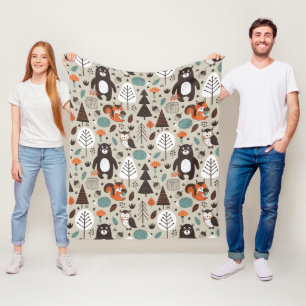 Couverture Polaire Motif mignon d'animaux de région boisée d'automn