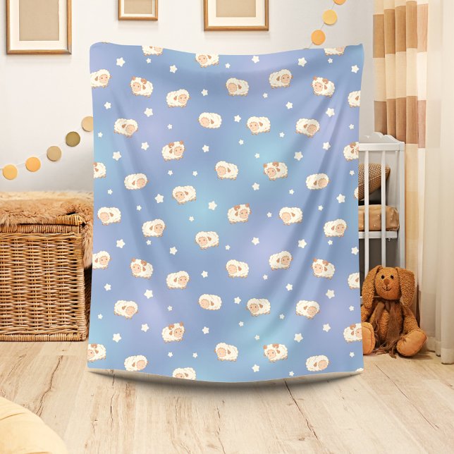 Couverture Polaire Motif mignon petit mouton sur bleu (Créateur téléchargé)