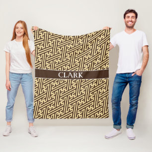 Couverture Polaire Motif minimaliste géométrique Beige Noir