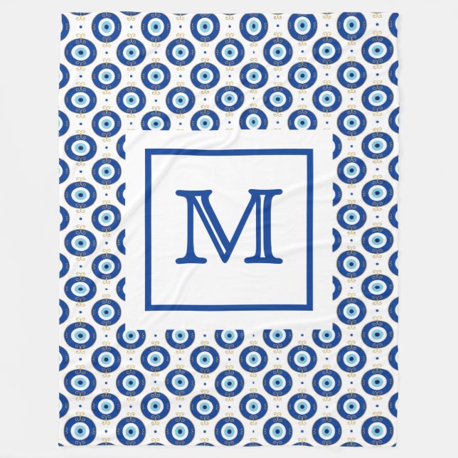 Couverture Polaire Motif Moderne de Mauvais Œil avec Monogramme Perso (Devant)