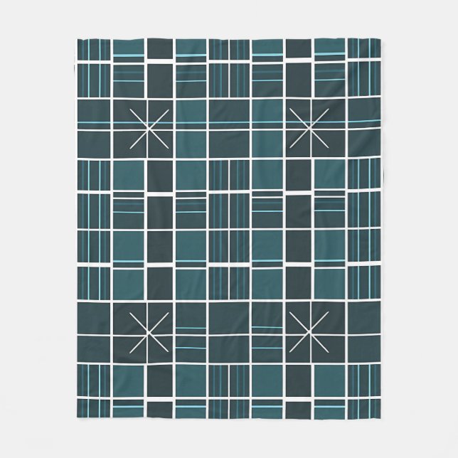 Couverture Polaire Motif Moderne en Grille de Sarcelle Foncé avec Acc (Devant)