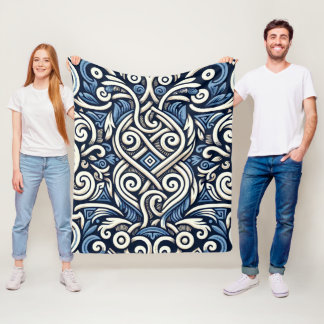 Couverture Polaire Motif moderne grec bleu et blanc