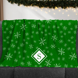 Couverture Polaire Motif moderne Snowflake sur Green Monogramme