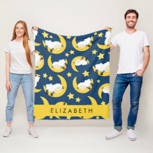 Couverture Polaire Motif mouton, Mouton dormant, Lune, Votre Nom