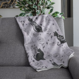 Couverture Polaire Motif mystique de chat noir et papillon   Cuisine