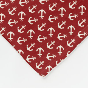 Couverture Polaire Motif nautique Aweigh d'Ancres en rouge et blanc