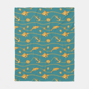 Couverture Polaire Motif nautique d'or