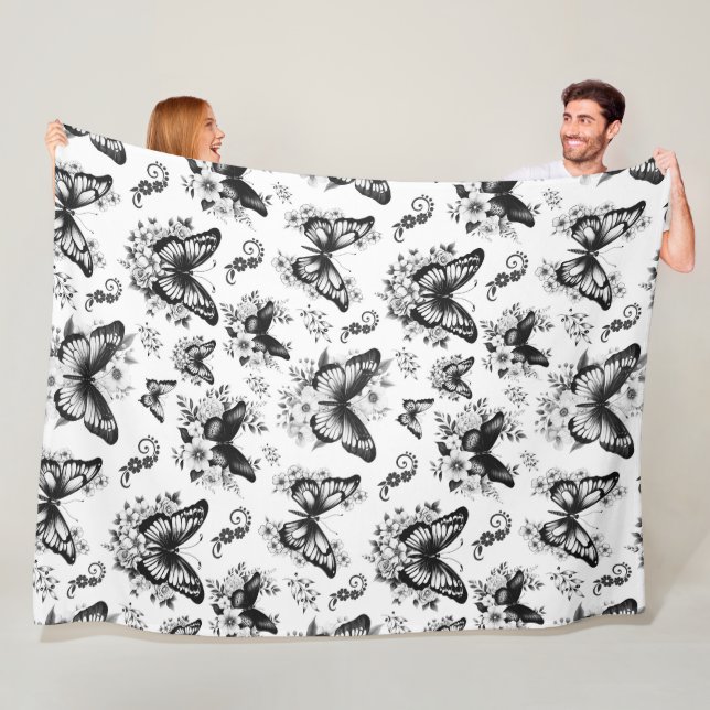 Couverture Polaire Motif noir blanc papillon polaire (En situation)