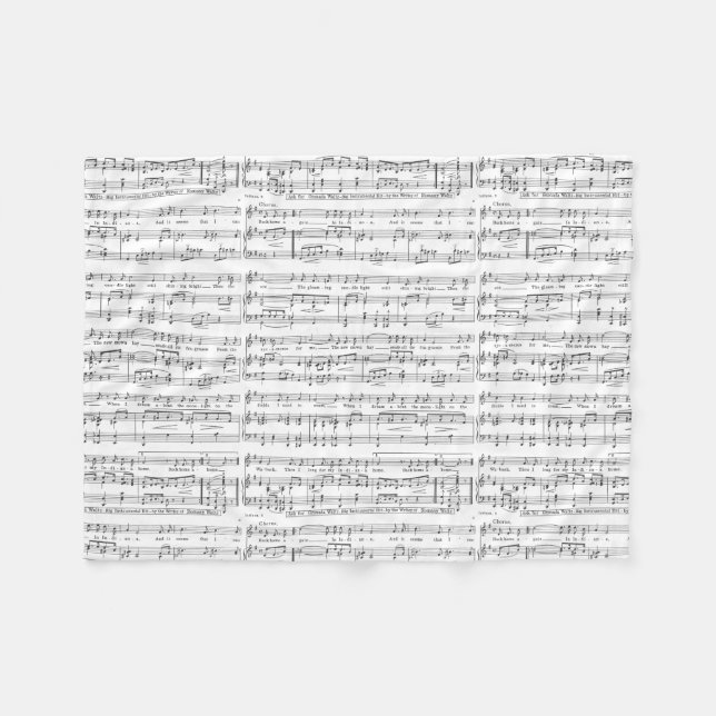 Couverture Polaire Motif noir et blanc de musique de feuille (Devant (Horizontal))