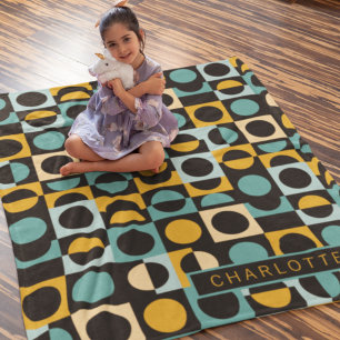 Couverture Polaire Motif noir Turquoise orange personnalisé