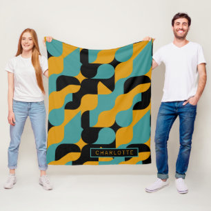 Couverture Polaire Motif noir Turquoise orange personnalisé