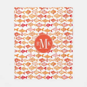 Couverture Polaire Motif orange lumineux de poissons d'aquarelle