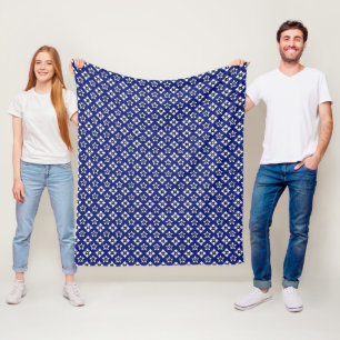 Couverture Polaire Motif Oriental Indigo White Katazome Fleurs