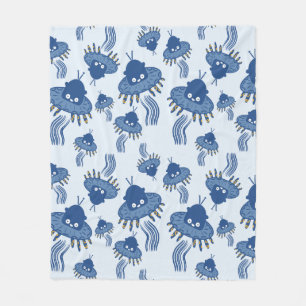 Couverture Polaire Motif OVNI bleu Kawaii Octopus