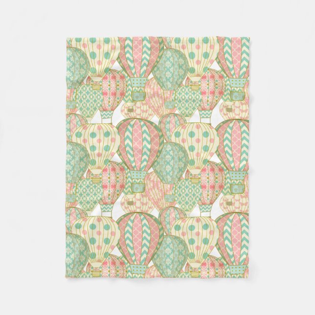 Couverture Polaire Motif Pastel Pink et Blue Hot Air Balloons (Devant)
