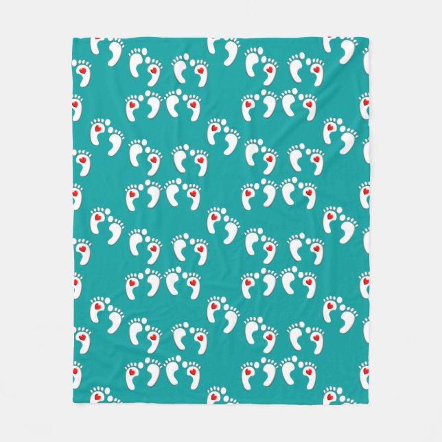 Couverture Polaire Motif pieds avec coeur rouge (Devant)