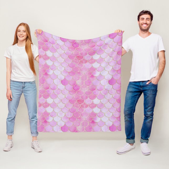 Couverture Polaire Motif Pink Pastel & Gold Shimmer Mermaid (En situation)