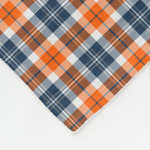 Couverture Polaire Motif Plaid Orange et Bleu