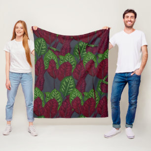 Couverture Polaire Motif Plante de Calathea - Bleu de minuit