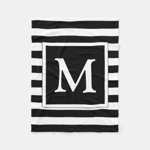 Couverture Polaire Motif rayé noir et blanc de monogramme fait sur