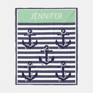 Couverture Polaire Motif rayures chic d'ancre nautique personnalisé