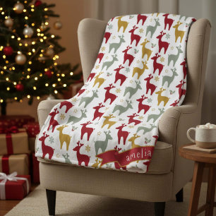 Couverture Polaire Motif Red Christmas Reindeer#12 ID1009