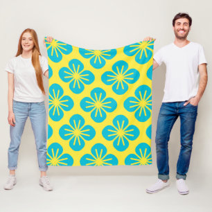 Couverture Polaire Motif rétro d'été à feuille de fleurs vert jaune
